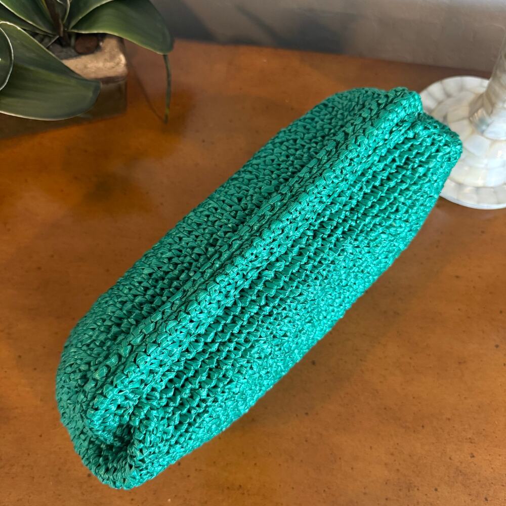 J.Crew Portofino Faux Raffia Clutch Emerald Green NWT - Picture 2 of 11